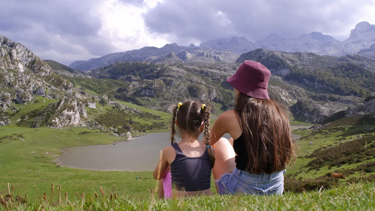 Mountain and lake landscape in the Picos de Europa National Park, Asturias
